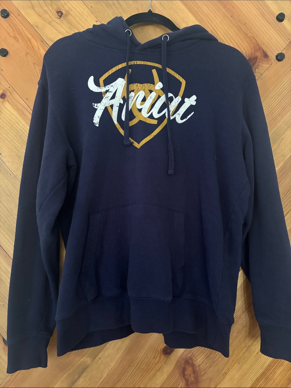 Ariat Navy Pullover Hoodie with Gold & White Logo